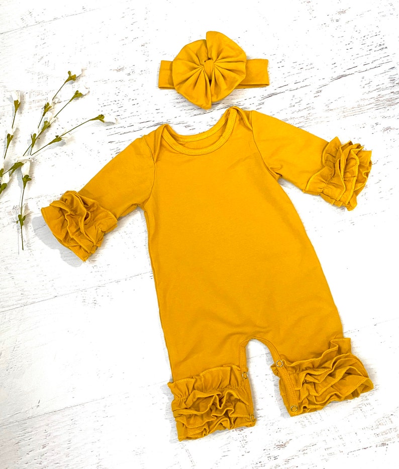 Mustard romper baby girl mustard romper baby ruffled romper Etsy