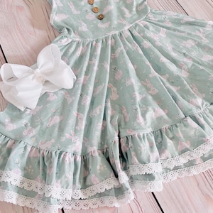 Girls Easter dress, bunny dress, twirl ruffle dress, spring clothing, toddler Easter dress,