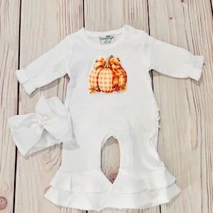 Baby girl pumpkin fall halloween romper, fall baby clothing