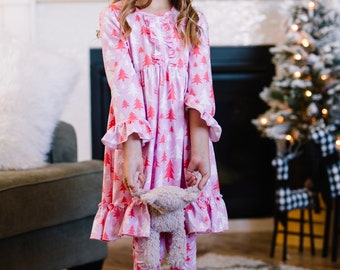 Girls pink Christmas outfit, Christmas dress girl, holiday clothing, Christmas Eve dress, holiday outfit, boutique outfit set,