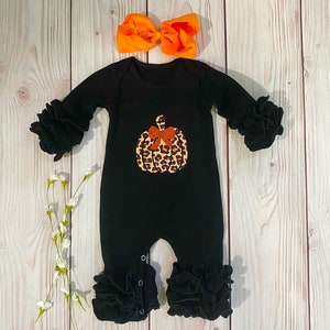 Halloween romper, fall romper, Thanksgiving romper, black Halloween romper, Halloween outfit, cute pumpkin,