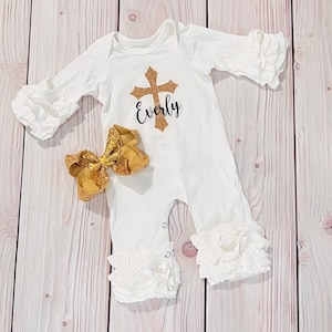 Baby girl personalized Christening outfit, blessing romper, baptism baby outfit