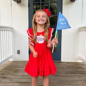 Girls back to school dress, back to school outfit, kindergarten outfit, flutter sleeve dress, back to school dress, pink Apple dress