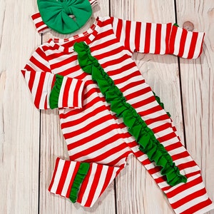 Personalized Christmas footies, my 1st Christmas romper, red and green striped outfit, newborn girl outfit, coming home gift, christmas gift