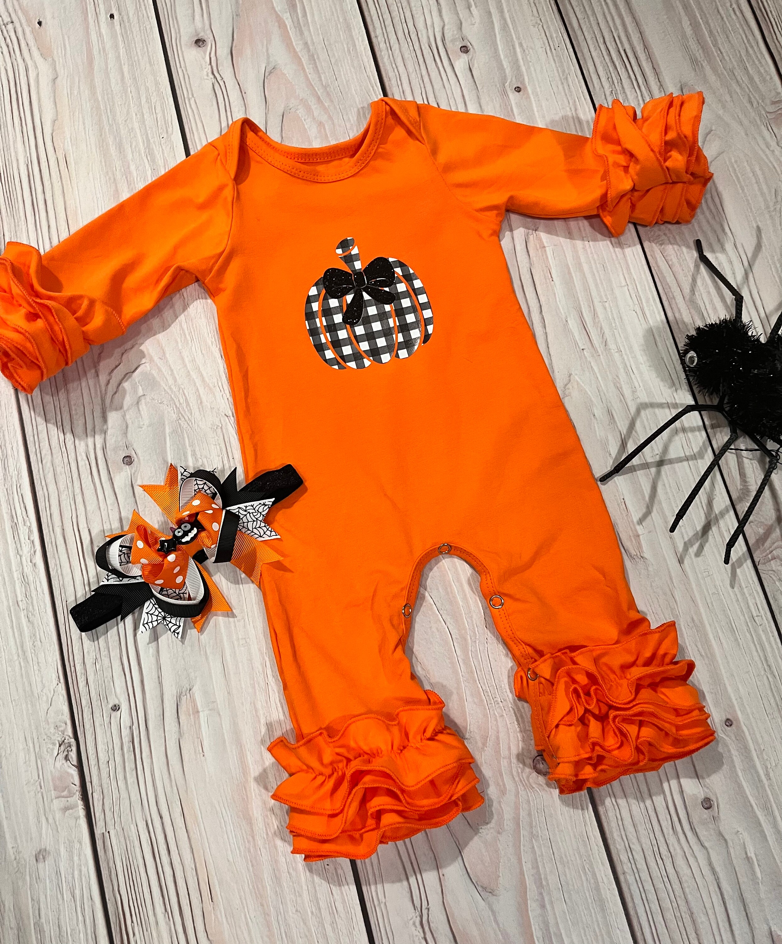Pumpkin Trio Ruffle Romper main image 0