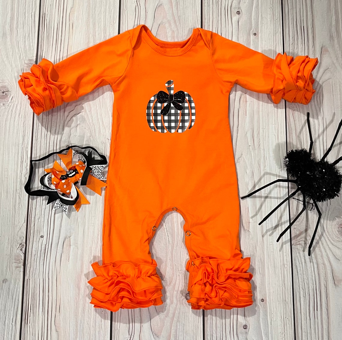 Halloween Romper Baby Pumpkin Romper Halloween Outfit Etsy