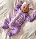 Baby girl coming home outfit personalized girl gift purple newborn outfit ruffled footies infant newborn clothing sets