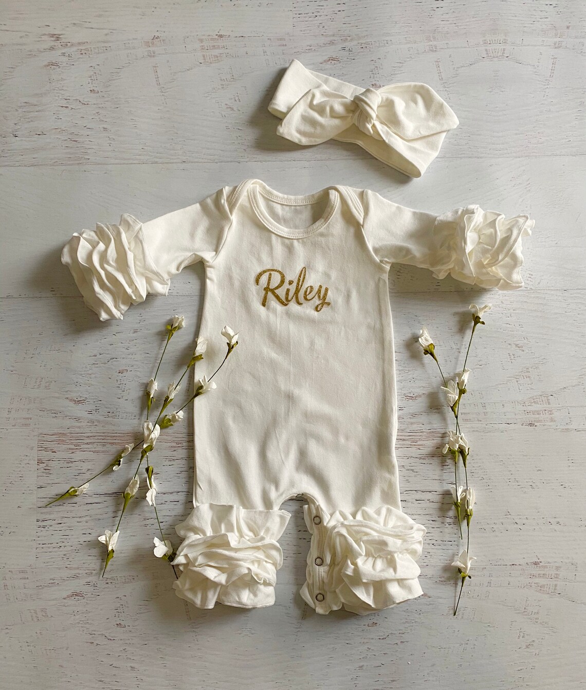 Baby Girl Cream Romper Personalized Cream Romper Take Home Etsy