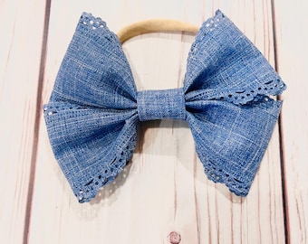 Denim Baby Bow Headband Jean Infant Classic Newborn Girl