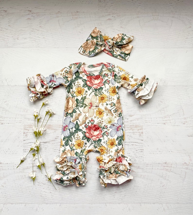 Baby floral romper take home floral outfit dusty pink floral romper take home outfit mustard floral romper spring floral romper