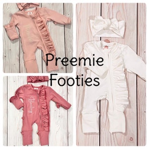 Preemie clothing, preemie girls footies, coming home outfit, preemie custom romper, custom name outfit, plum romper, mauve footies, footies