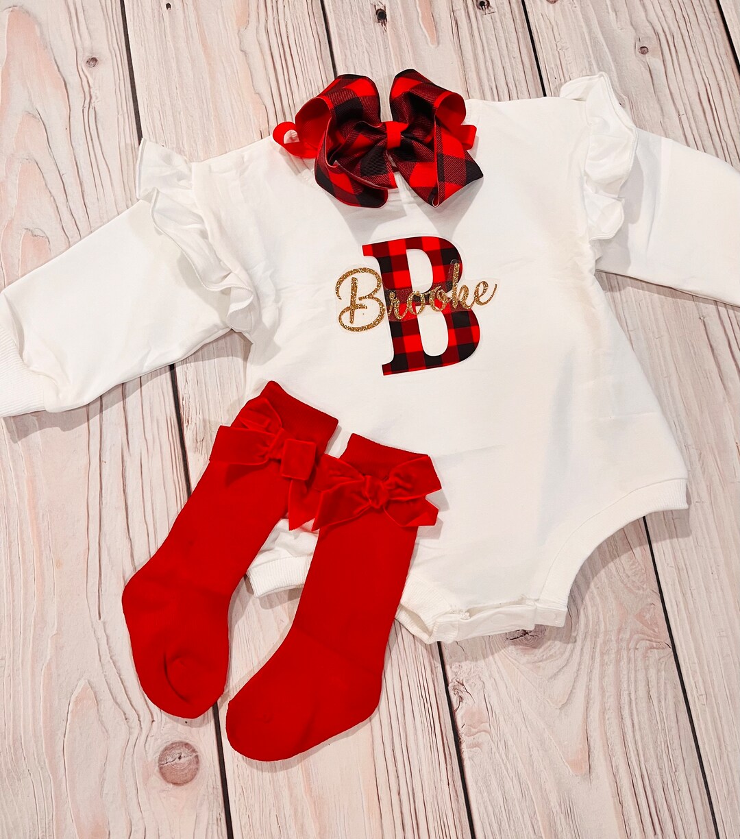 Personalized Christmas Romper Baby Girl Holiday Outfit Etsy