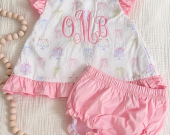 First birthday embroidered outfit, baby girl swing set, diaper set, cake smash