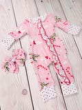 Baby girl bamboo Christmas footies, pink Christmas romper, candy cane romper, my first Christmas outfit, bamboo fabric, double zipper