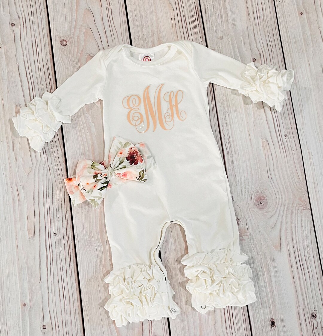 Baby Girl Cream Romper Personalized Cream Romper Coming Home Etsy