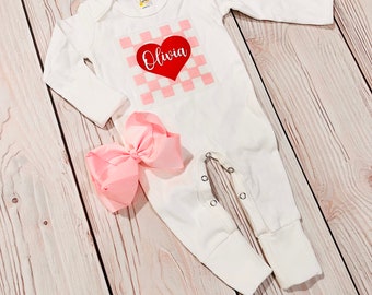 Baby girl Valentine’s Day outfit, My first Valentine’s Day, coming home outfit, personalized name, newborn girl