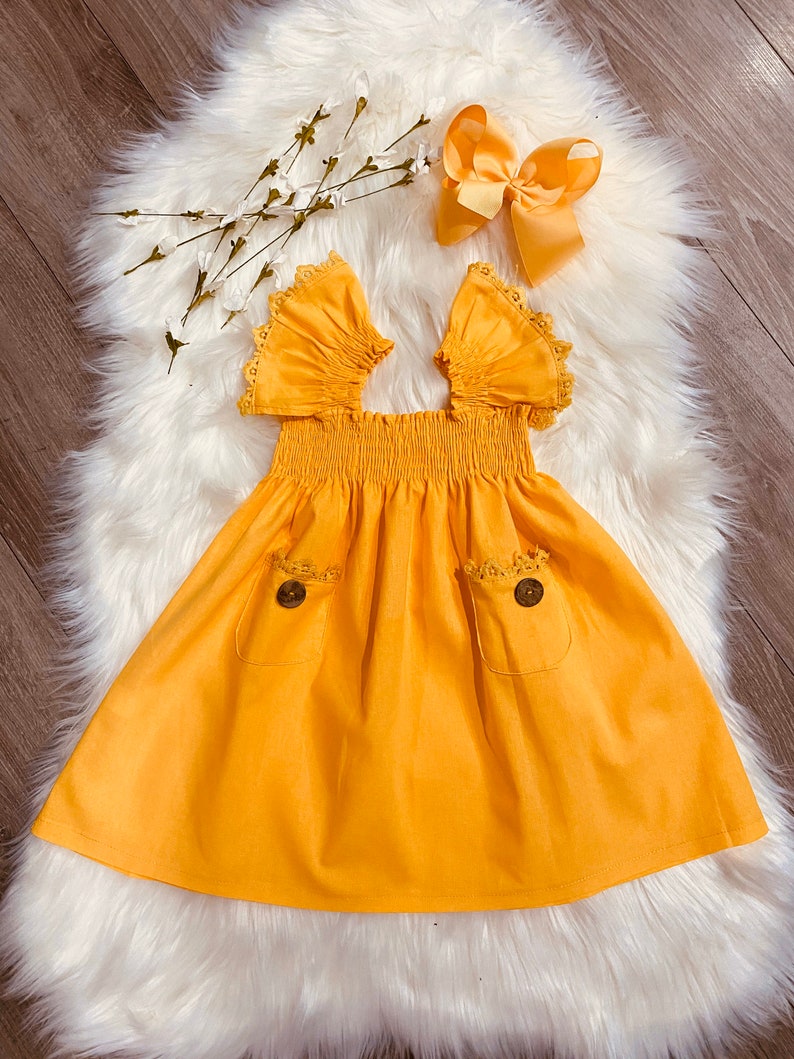 Girls Yellow Easter Dress Golden Yellow Spring Dress Flutter Etsy