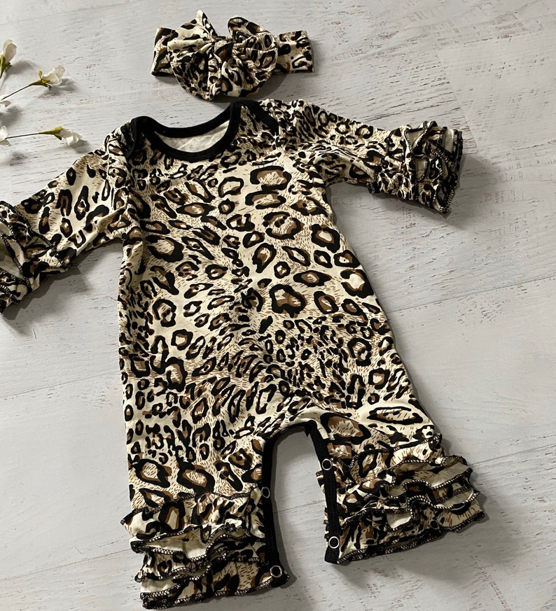 Baby Girl Leopard Romperbaby Leopard Romper Newborn Leopard Etsy