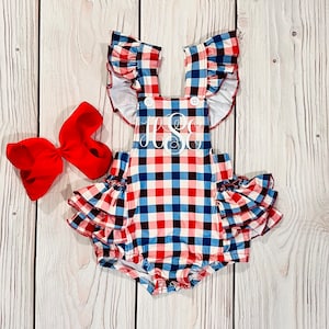 Baby girl 4th of July outfit, patriotic clothing, coming home, bubble romper, personalized name