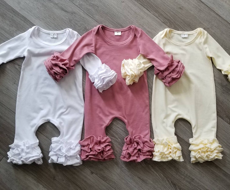 white ruffled romper cream romper ivory yellow romper christening outfit White baby romper dusty rose romper newborn outfit