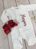 Baby girl Christmas footies, newborn Christmas outfit, coming home footies, Christmas gift for baby girl