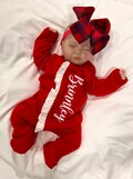 Baby girl red Christmas outfit, personalized Christmas Footie, red Xmas footie, coming home outfit, Christmas outfit, coming home Christmas