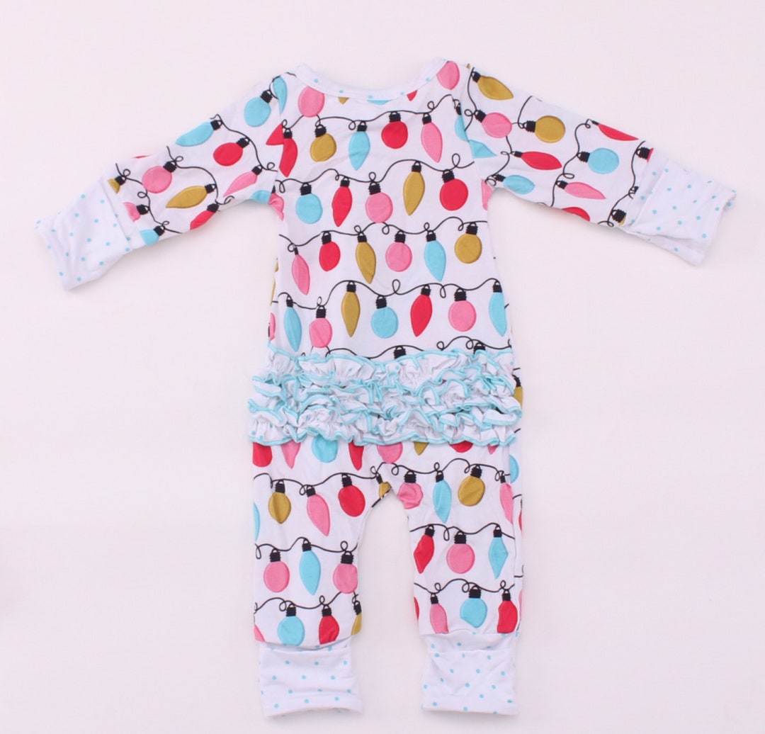 Bamboo Christmas Footies, Baby Girl Christmas Romper, Christmas Lights