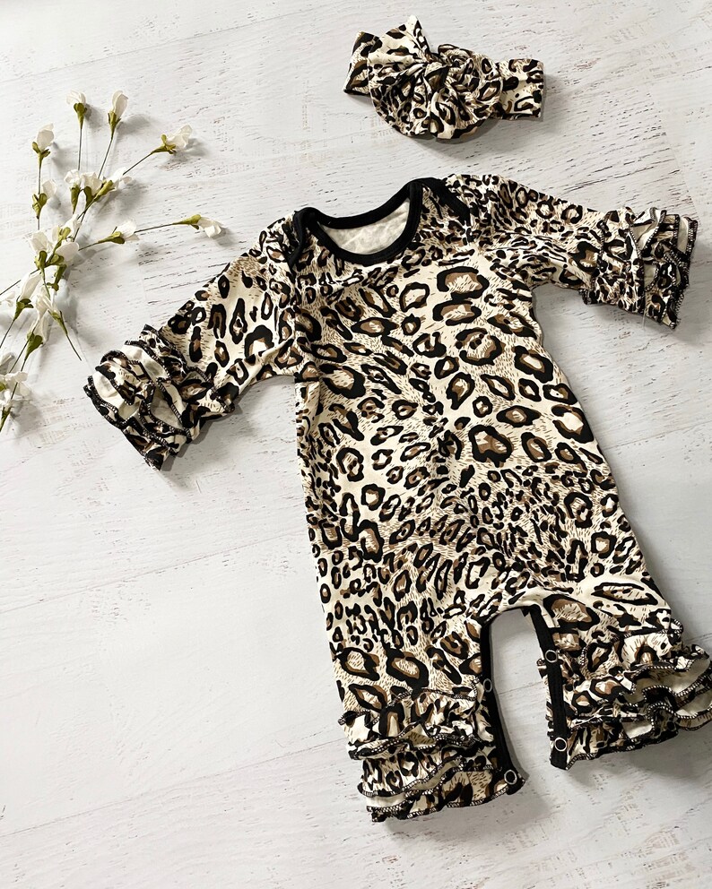 Baby Girl Leopard Romperbaby Leopard Romper Newborn Leopard Etsy