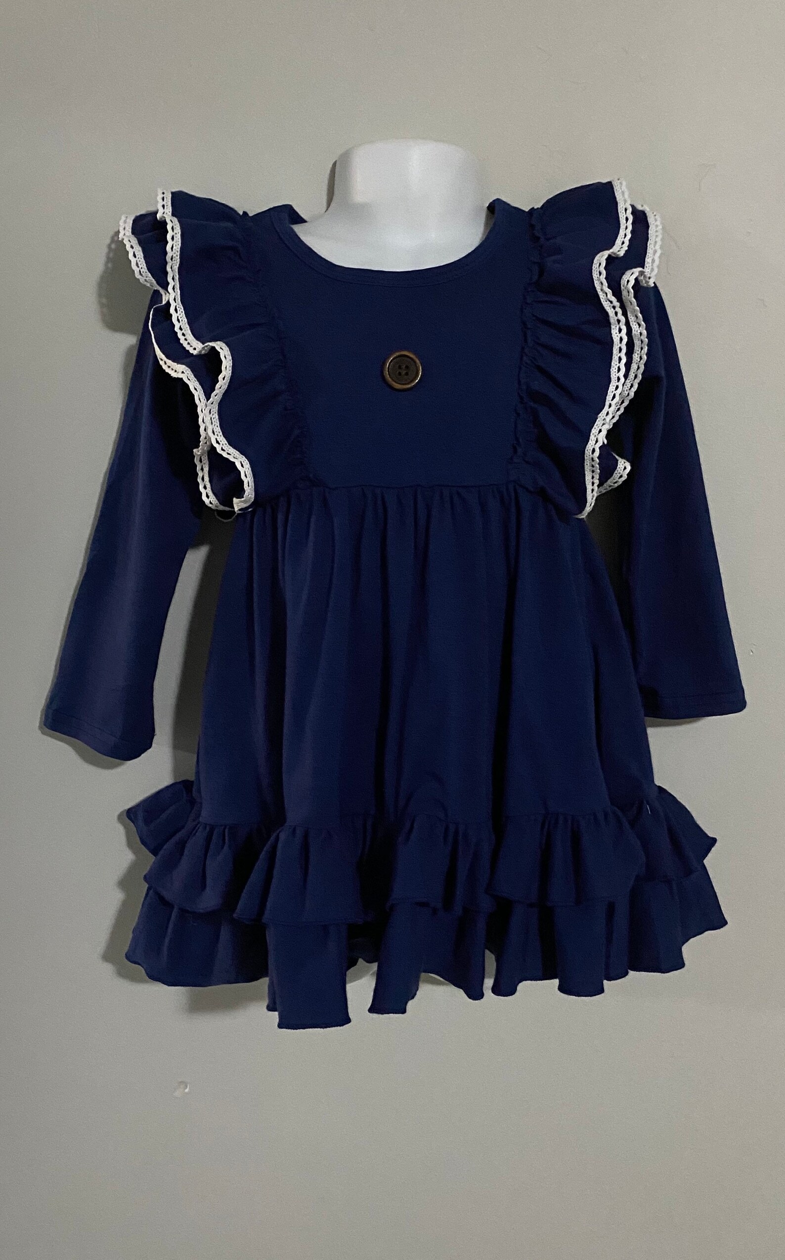 Girls Navy Blue Dress Navy Ruffled Dress Solid Navy Dress | Etsy