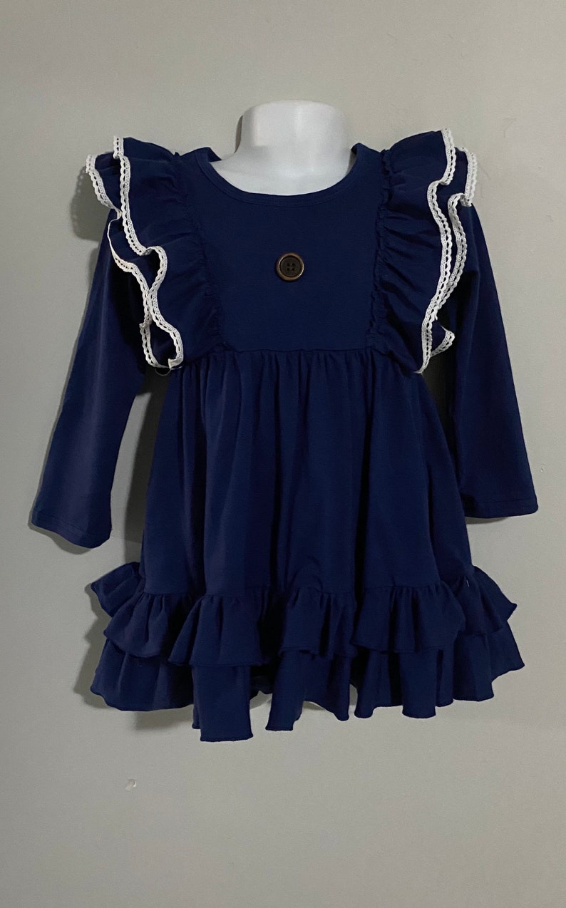 Girls navy blue dress navy ruffled dress solid navy dress | Etsy