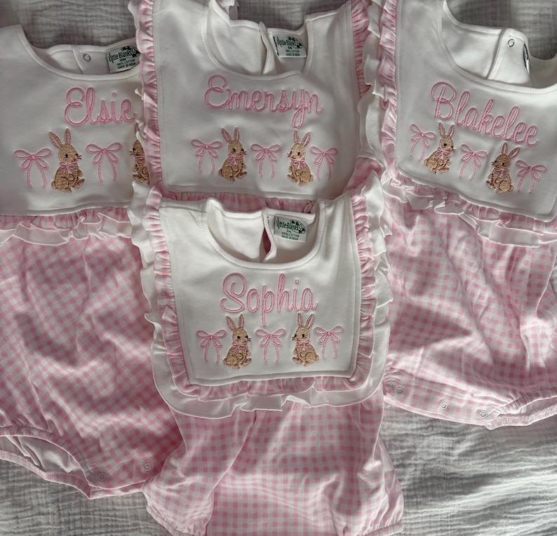 Baby Girls Embroidered Easter Romper, Pink Gingham Outfit, My First ...