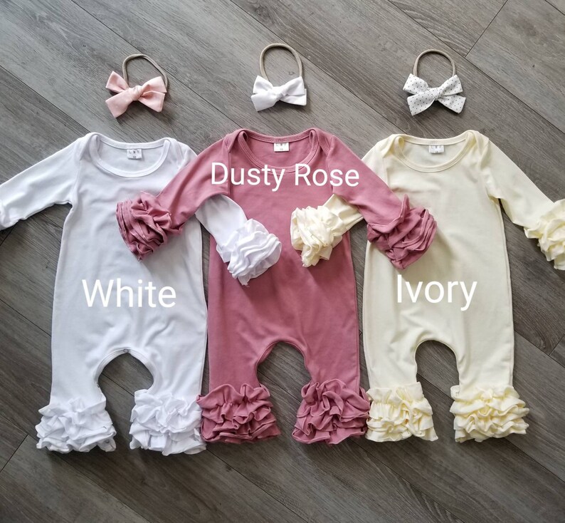 white ruffled romper cream romper ivory yellow romper christening outfit White baby romper dusty rose romper newborn outfit