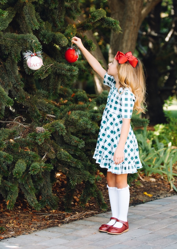 Girls Green Christmas Dress Green Plaid Dress Holiday Christmas