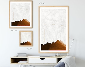 Grand Teton Matte Poster, Home Wall Decor of Wyoming Landscape. National Parks and Outdoors lovers Wall Art. Smash Topo GT in CAMEL.