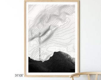 Yosemite Half Dome Topo Map in Black. Yosemite National Parks Illustration Poster. National Parks and Outdoors lovers Wall Art.