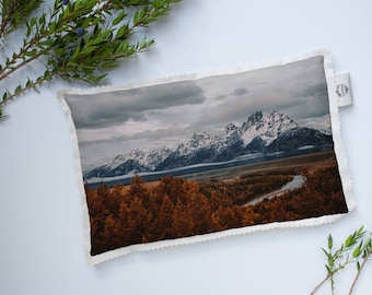 Hot Cold Pad. Housewarming, stress relief, get well and recovery gift. Lavender eye pillow, microwavable pad. Grand Teton National Park 9893