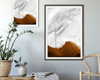 Yosemite Half Dome Topo Map in CAMEL. Yosemite National Parks Illustration Poster. National Parks and Outdoors lovers Wall Art.