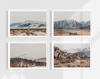 Minimalist Wall Art, Mountain Snow Dust Print, Set of 4 Prints, Beige Art Prints, Mountains Wall Art, 4 Piece Posters, Mountain Prints