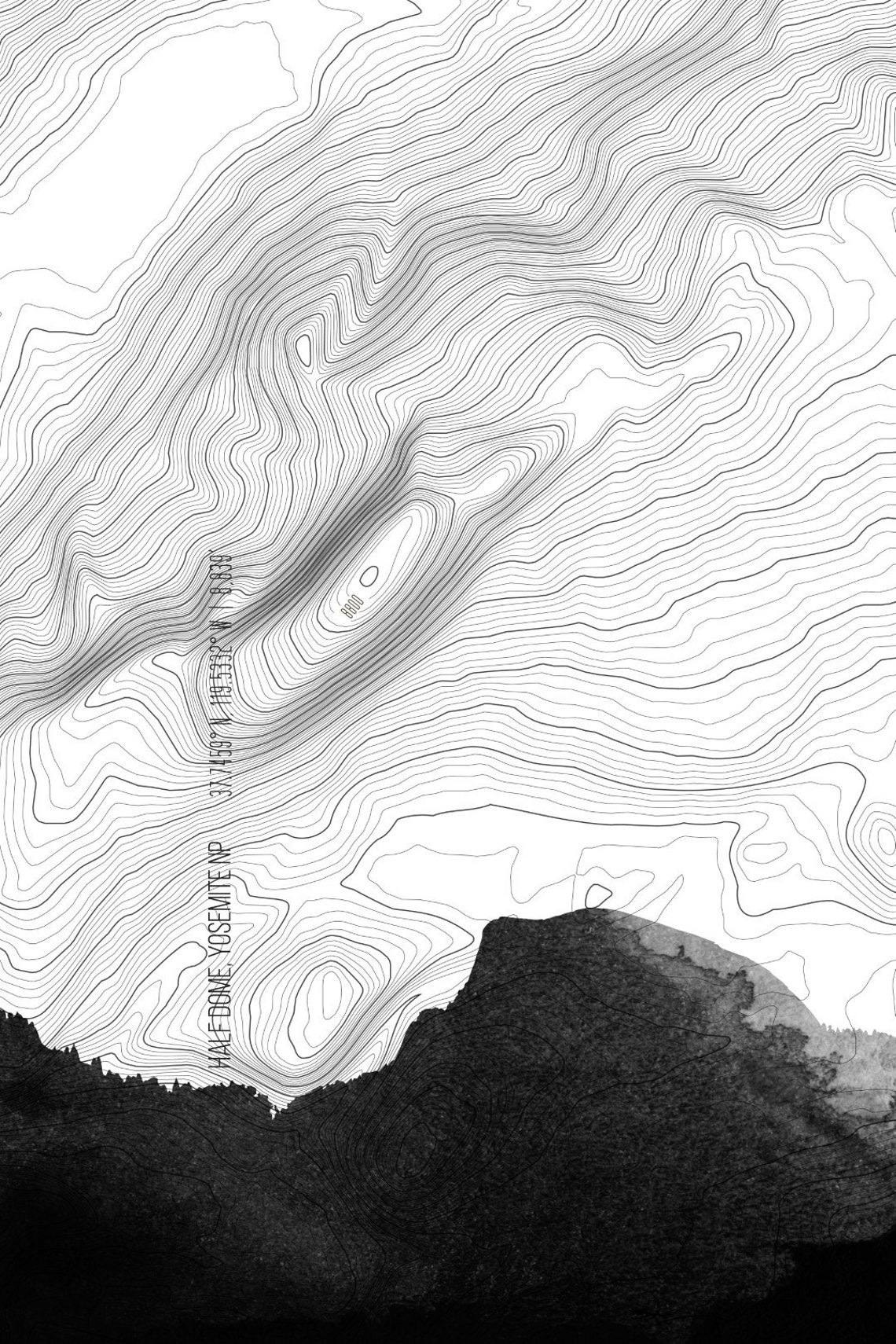 Yosemite Half Dome Topo Map in Black. Yosemite National Parks Etsy