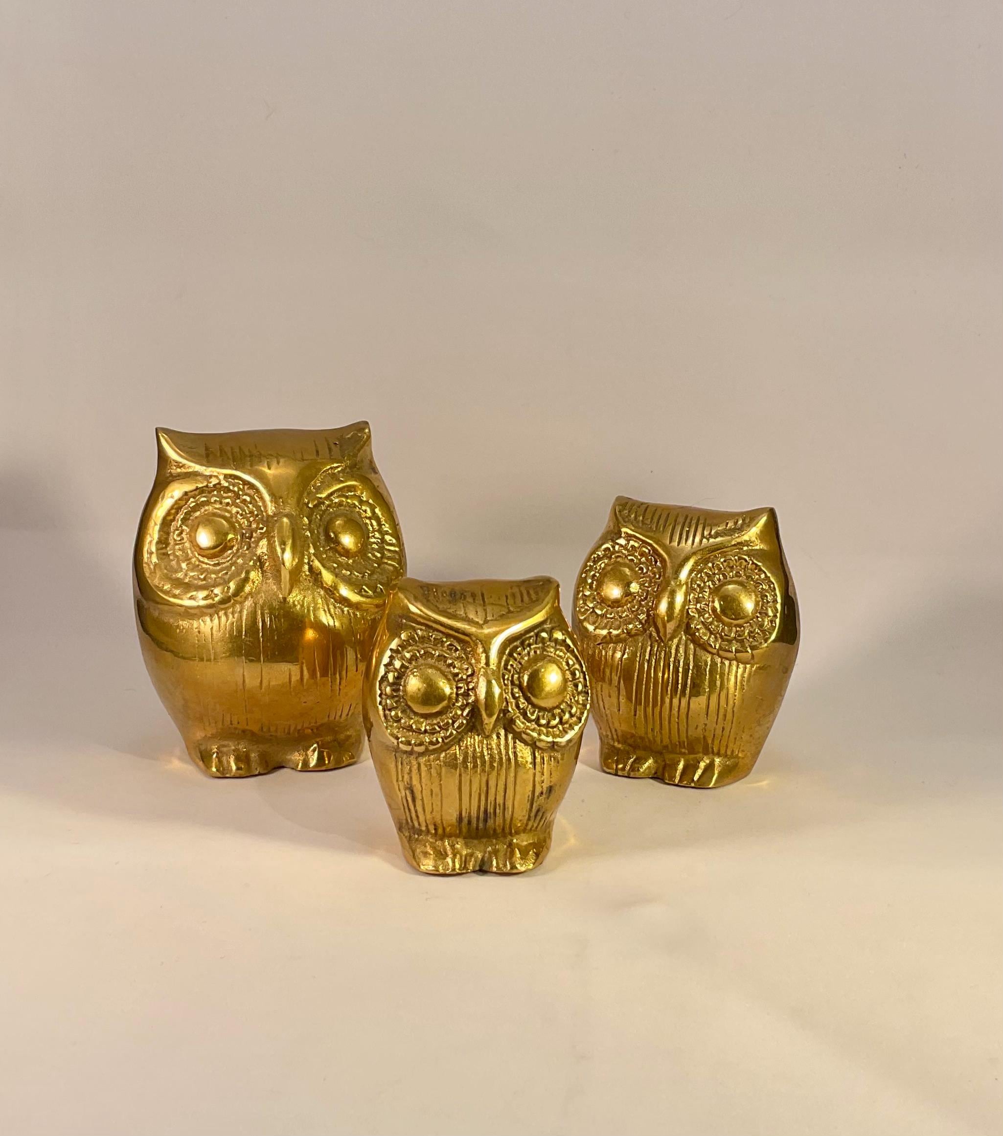 Brass Owls Set of Three