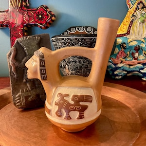 Peruvian Moche Culture Human Head Figural Stirrup Pot