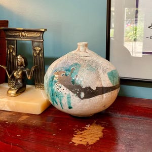 Raku Studio Pottery Vase signed Richard Tanaka Sointula 1992