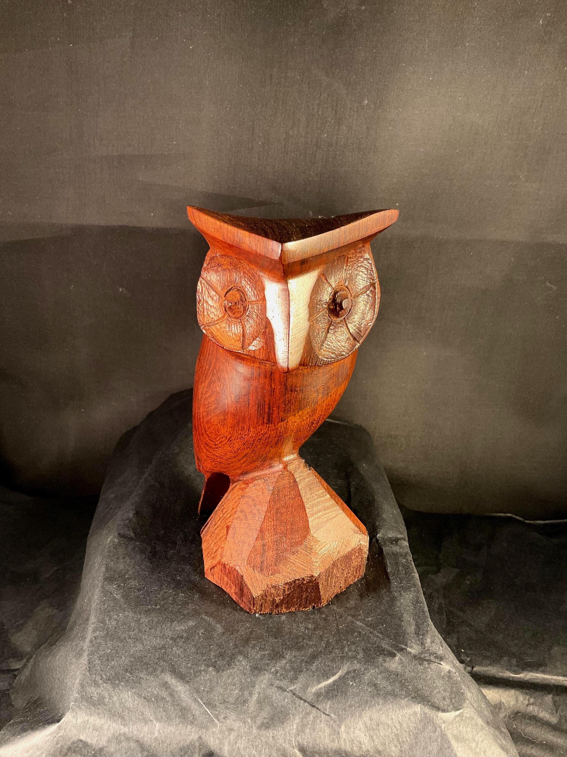 Mid Century Carved Ironwood Owl Figure