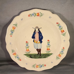 H B Quimper 15 cm diameter dinner plate Breton Man with Hand in His Vest