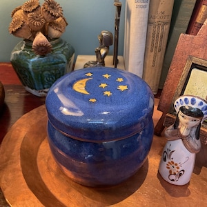 Celestial Moon & Stars Studio Pottery Lidded Jar