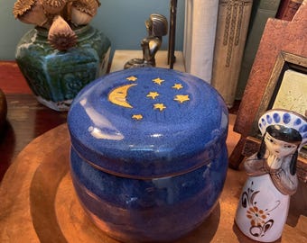 Celestial Moon & Stars Studio Pottery Lidded Jar