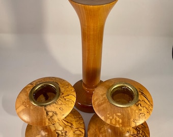 MCM Myrtle and Burlwood Candlestick Holders