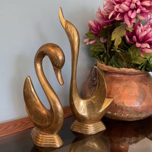 Large Brass Swans on nest. A Vintage pair