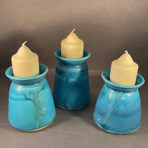 Turquoise Drip Glaze Candleholders Set of 3