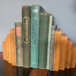 Vintage Alabaster Book Stack Shaped Bookends Made in Italy